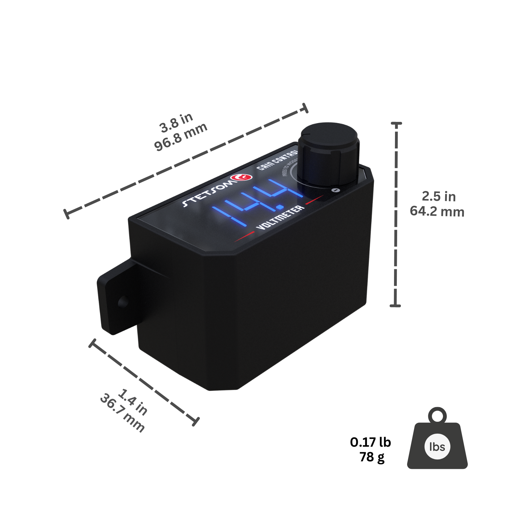 Stetsom 4in1 Universal Bass Knob Gain Control + Voltmeter + On/Off Switch + High to RCA Input Converter, Blue LED Display, One Touch On/Off Display, Continuous Touch On/Off Amplifier