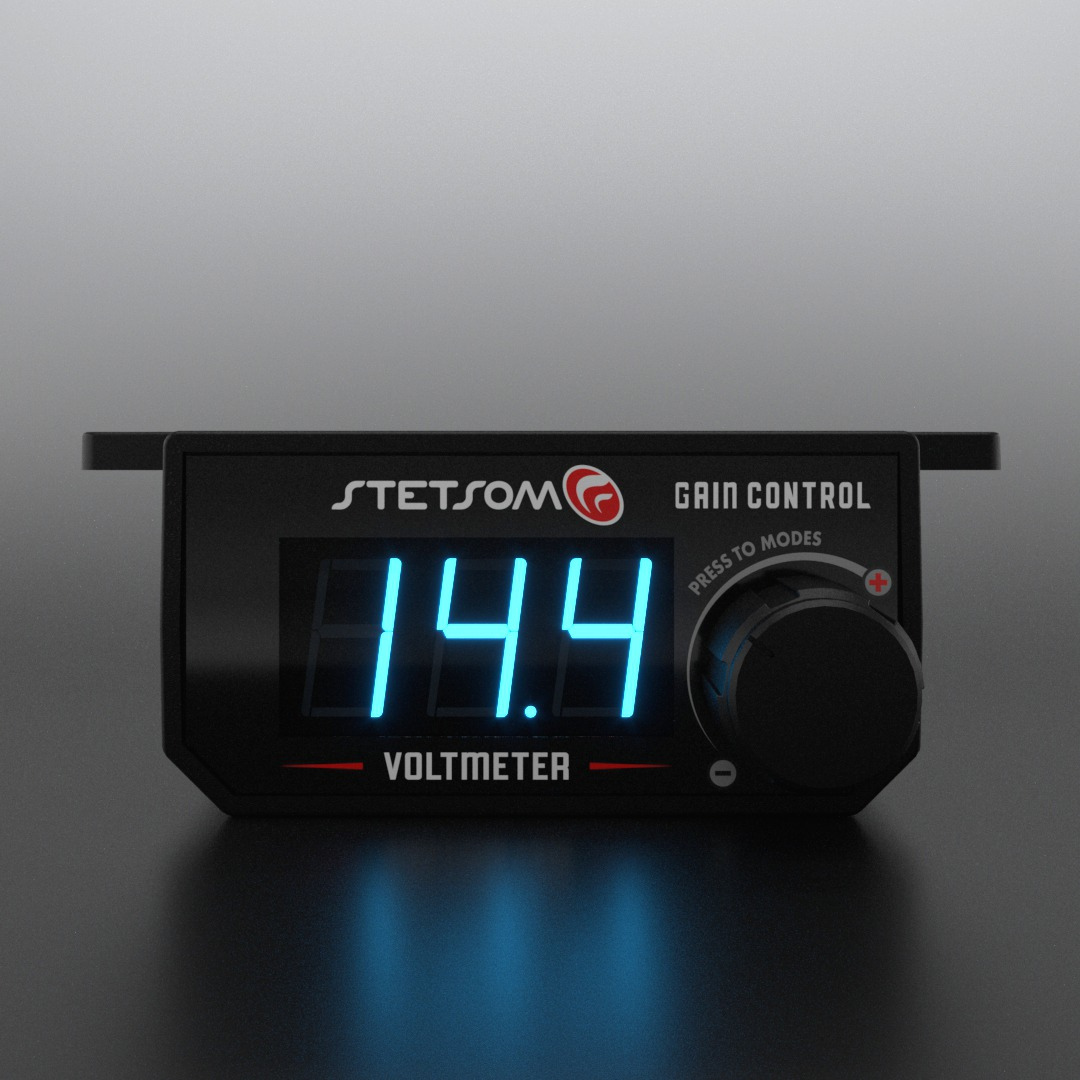 Stetsom 4in1 Universal Bass Knob Gain Control + Voltmeter + On/Off Switch + High to RCA Input Converter, Blue LED Display, One Touch On/Off Display, Continuous Touch On/Off Amplifier