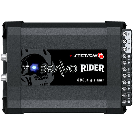 Stetsom Bravo Rider 800 2 Ohm Motorcycle Amplifier – 800 Watts RMS 4 Channel Compact Class D Audio Amp with Tiffany RCA Input, High Level Input, HPF/LPF Crossover for Motorcycles & Powersports