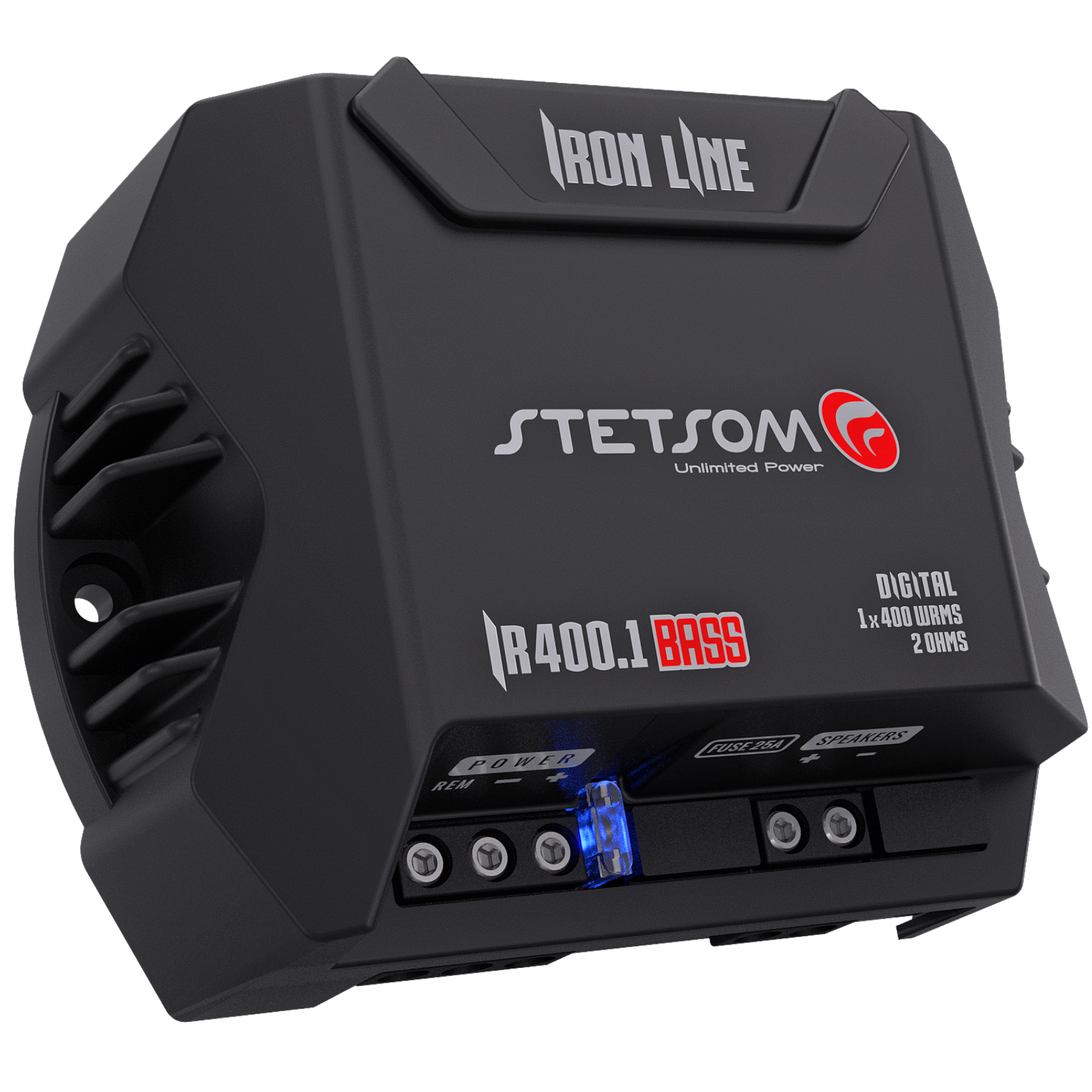 Stetsom IR 400.1 BASS IRON LINE Digital Amplifier, 400 W RMS, 2 Ohm Stable, Subwoofer Sound Quality, Bass Crossover