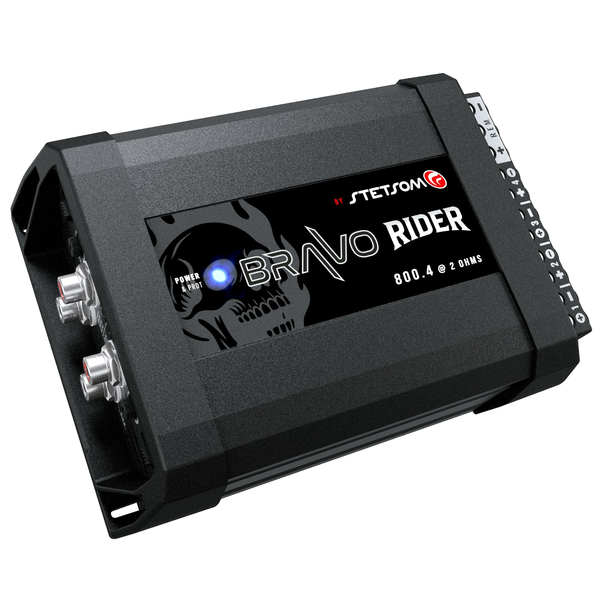 Stetsom Bravo Rider 800 2 Ohm Motorcycle Amplifier – 800 Watts RMS 4 Channel Compact Class D Audio Amp with Tiffany RCA Input, High Level Input,