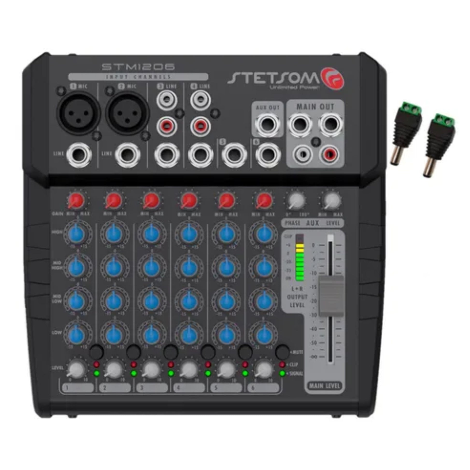 Stetsom STM1206 Mixer Automotive with Frequency from 1HZ ~ 75KHz with 6 Input Channels 4 Equalization Bands Per Channel and 2 Output Channels Main & Auxiliar
