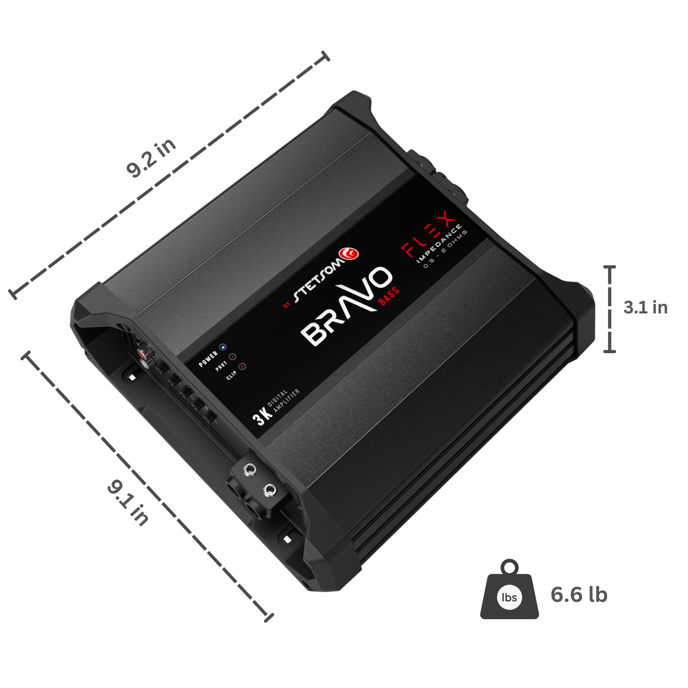 Stetsom BRAVO BASS Flex 3K 0.5~2ohm (Auto) Mono Class D Car Audio 